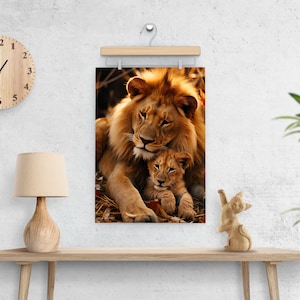 Vínculo de león y arte imprimible cachorro / cartel de león / arte de vida silvestre / rey / arte de león y cachorro / cartel de animales / cartel de descarga digital instantánea