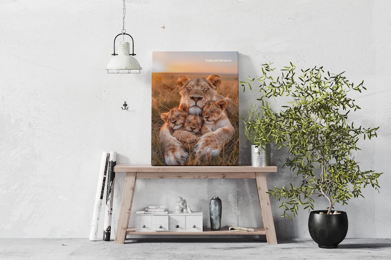 Lion Family Art Print – Queen and Cubs, Wildlife Home Decor (digital ...