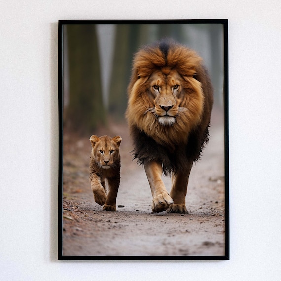Father and Son Lion Poster: Museum-grade Animal Art - Etsy