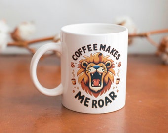Caneca de café, o café me faz rugir - Caneca de café com estampa de leão de 15 oz, caneca para amantes de café, caneca de animal, caneca de café de leão, canecas de safári, presente para amantes de leões
