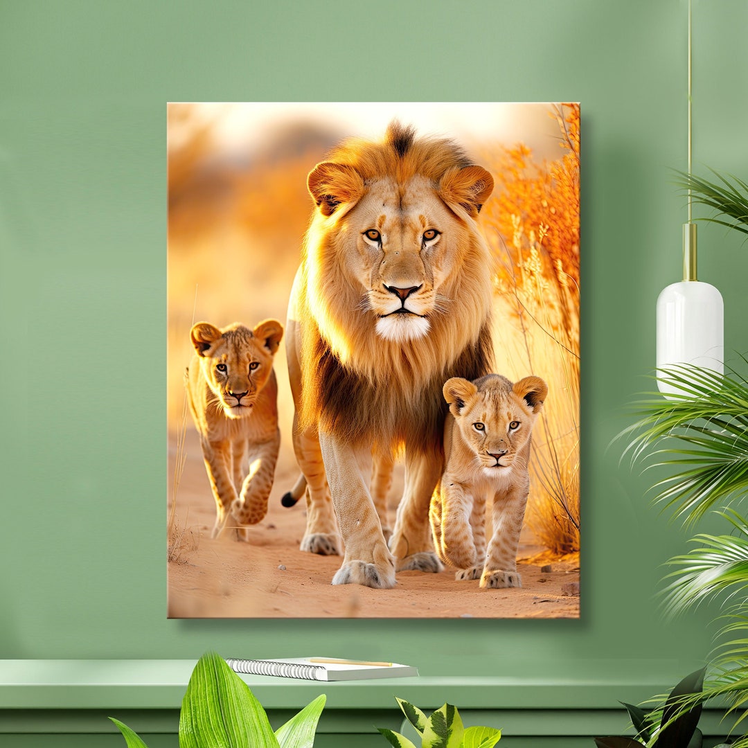 Lion Family Museum-grade Poster Art | Golden Tropland Lion Family