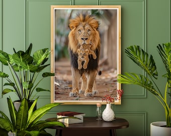 Majestic Lion Father and Cub Poster Print | Museum-Grade Poster | Available in 4 Sizes