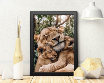 Momma and her Cubs 3: High Resolution Lion Family Printable Wall Art | Animal Wall Art | Lion Art  | Digital Art | Lion Poster | Animal Love