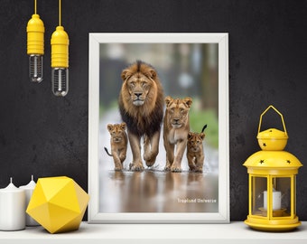 Royal Family Printable Art High Resolution | Lion Poster | King Poster | Lion Family | Poster | Digital Download