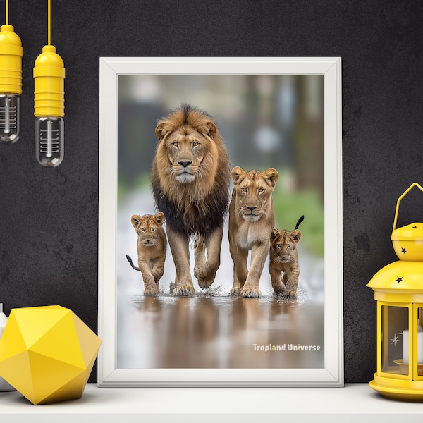 Arte imprimible de la familia real de alta resolución / cartel del león / cartel del rey / familia del león / cartel / descarga digital