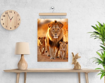 Golden Tropland Lion Family Printable Art Digital Download | Lion Family | Lion King | Lion and Cub Art | Animal Poster | Family Art