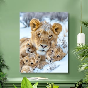 Lioness and Her Three Cubs Digital Art, Lion Wallpaper for iPhone, Android, iPad, Lioness Momma Digital Download, Perfect Animal Lover Gift