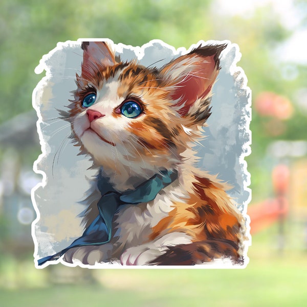 Dapper Dreamer - Artistic Kitten with a Scarf Sticker, Premium, Waterproof