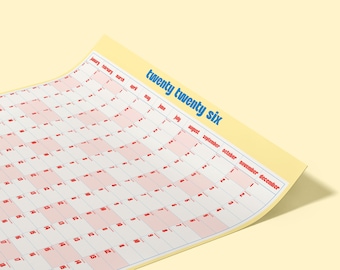 2026 Wall Planner | A1 Size | Yearly Calendar | Yellow