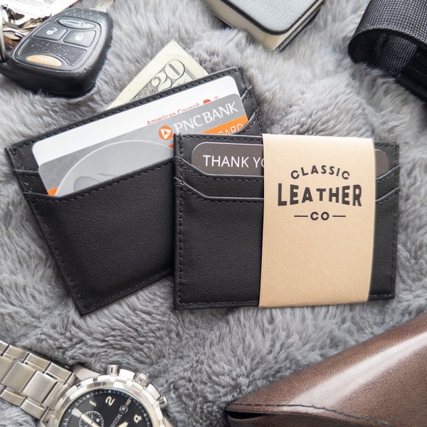 Simple Slim Full Grain Leather Wallet for Men - Italian Full Grain Upper - Clean Compact Modern Design - Fantastic Gift Idea!