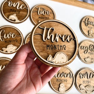 Under the Sea Baby Milestone Discs, 3D Wooden Milestone Marker, Baby Milestone Cards, Month Milestone Set for New Mom, Boho Baby Shower Gift