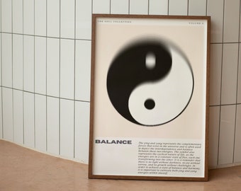 Ying Yang Poster, Balance Aura Poster, Affirmation Spiritual Zen Energy Wall Art, Aesthetic Art Print, Retro Trendy, Aesthetic Room Decor