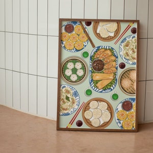Dim Sum Poster, Dumpling Art Print, Modern Kitchen Decor, Chinese Food Art