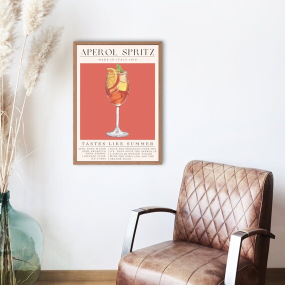 Aperol Spritz Poster, Vintage Cocktail Poster, Trendy Home Decor, Bar Cart Art Print, Aesthetic Room Decor