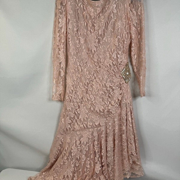 Vintage Filigree Brand Women's Pink Lace Cocktail Mother of Bride or Groom Dress