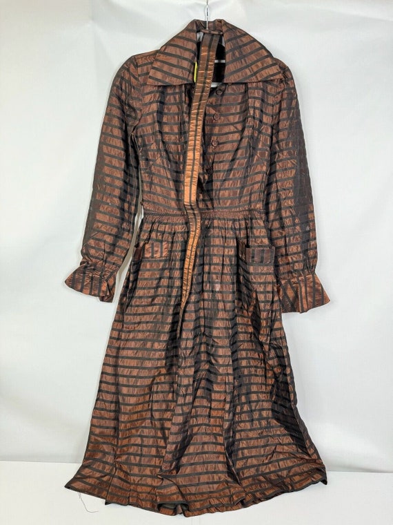 Vintage Bronze Brown Belted Shirt Dress With Black
