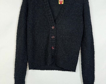 Maglione cardigan frontale con bottoni neri da donna vintage Sears Jr Bazaar taglia media