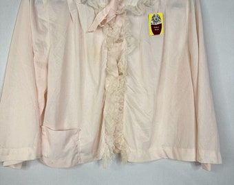 Vintage damesbedjack pure blouse kanten rand lange mouwen crème