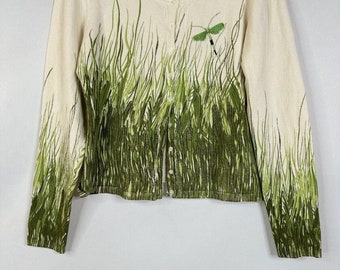 vintage Jane Doe Collection Cardigan pour femmes ivoire libellule appliqué herbe M