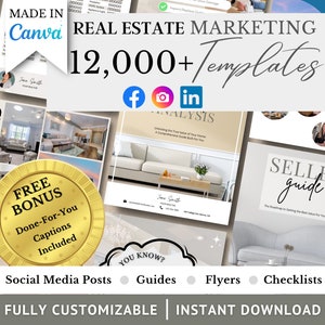 Real Estate Marketing Social Media Mega Bundle, Canva Template, Instant Download, Realtor Marketing, Buyer Seller Guide, Instagram Posts