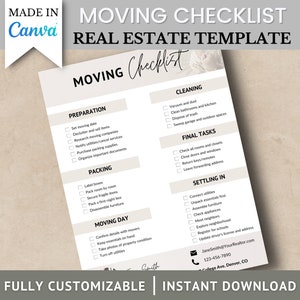 Moving Checklist, Real Estate Marketing, Canva Template, Realtor Materials, Brand Promotion, Flyer Template, Instant Download