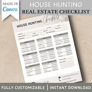 Real Estate House Hunting Checklist, Canva Template, Realtor Marketing Materials, Home Buyer, Flyer, Brand Building, Instant Download