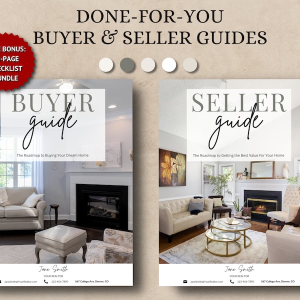 Home Buyer and Seller Guide Bundle, Real Estate Marketing, Buyer Seller Packet, Canva Template, Realtor Presentation Book, Customizable PDF