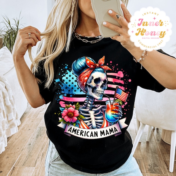 Retro 4th of july png skeleton png american mama png skull png independence day png sublimation png skeleton clipart trending png dtf design