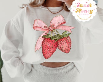 Strawberry Bow Png Cherry coquette bow png soft girl era aesthetic png Trendy Cherry png coquette shirt design cherry bow png sublimation