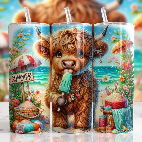 Highland cow 20oz Skinny Tumbler Sublimation Design Digital downloadable png 20 oz straight tumblerwrap png 4th of july Tumbler wrap cow