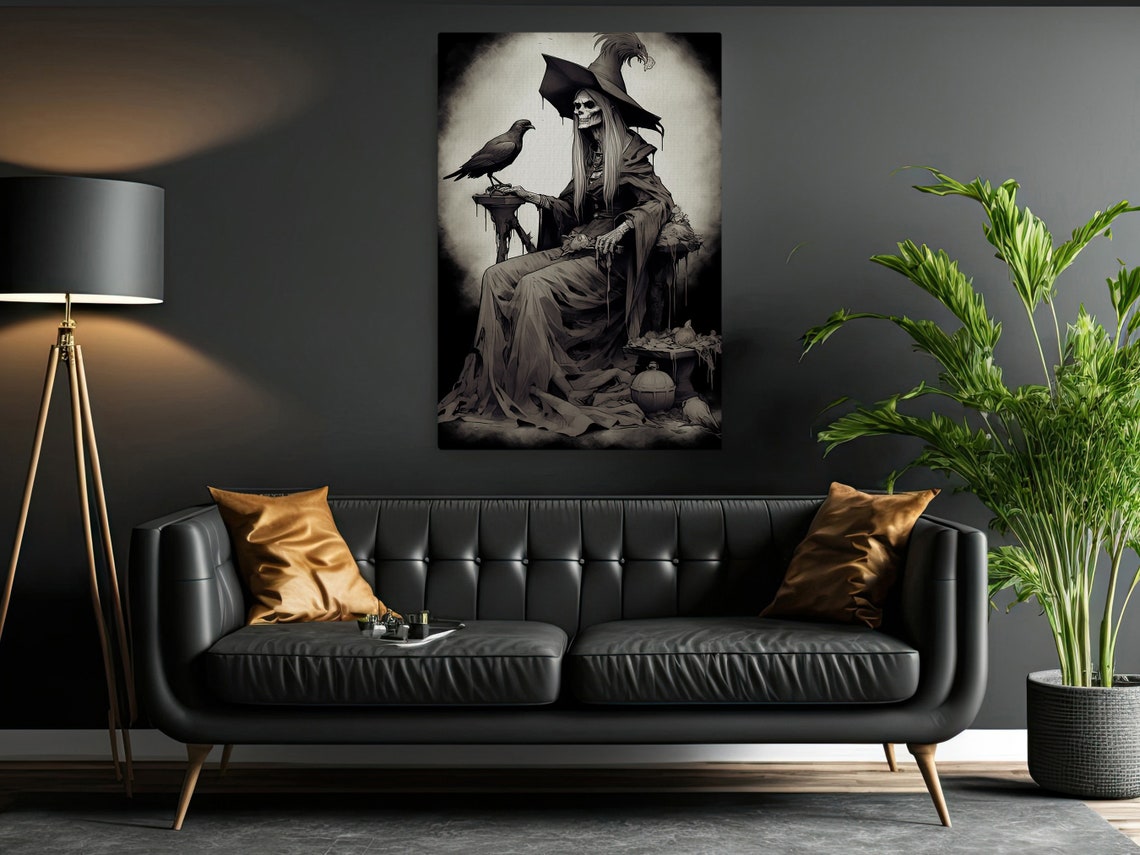 The Skull Witch Black and White Wall Art Print Dark Academia - Etsy
