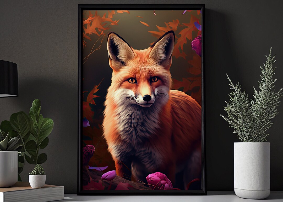 Cue Floral Fox in Forest Canvas Wall Art Pop Surreal Fox Etsy