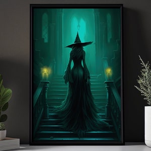 Spirit Witch In Dark Palace Vintage Gothic Wall Art Print - Dark Surreal Magic Witchy Halloween Wall Decor