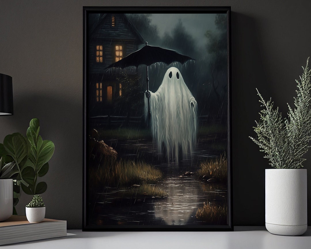 The Ghost Hold Umbrella in Rain Vintage Canvas Art Print - Etsy