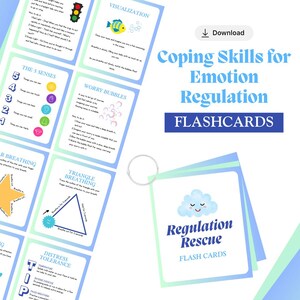 Cartes-éclair sur la régulation des émotions, habiletés d'adaptation, ressources thérapeutiques, pleine conscience pour les enfants, outils SEL, outils pour le TDAH et l'anxiété, imprimable