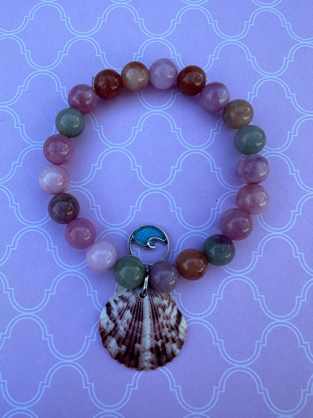 Rainbow Alxa Stone Bead Bracelet With Sanibel Island Calico Etsy