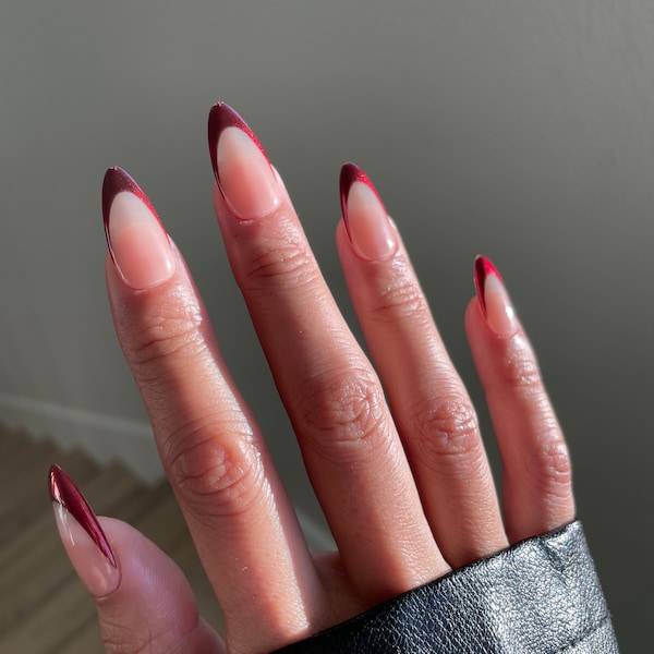 Chrome Nails French Tip Etsy