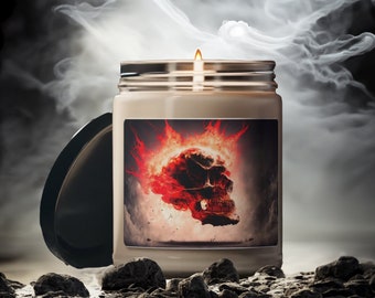 Flaming Skull Scented Soy Candle, 9oz (AI)