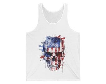 American Flag Skull Jersey Tank 001