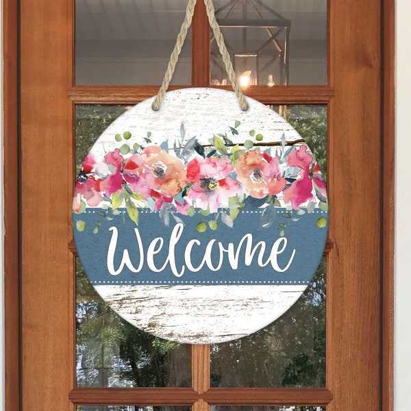 Welcome Front Door Sign, Floral Round Door Hanger, New Apartment Decor, Front Porch Decor, Wreath Decor, Spring Door Decor, New Home Gift