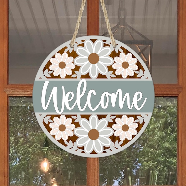 Floral Welcome Door Sign: Spring Porch Decor, New Home Gift, Sizes 10" or 12"