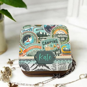 Personalized Camping Jewelry Box: Sunflower Floral Travel Case, Outdoor Adventure Gift