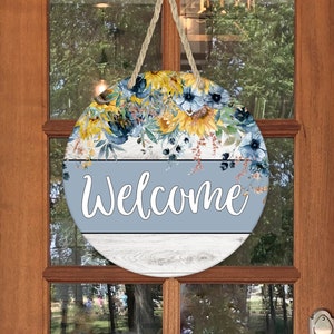 Sunflower Welcome Door Sign, Spring Door Decor, New Home Gift, Round Door Hanger, Floral Front Porch Decor, Apartment Decor, Floral Sign