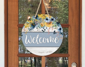 Sunflower Welcome Door Sign, Spring Door Decor, New Home Gift, Round Door Hanger, Floral Front Porch Decor, Apartment Decor, Floral Sign