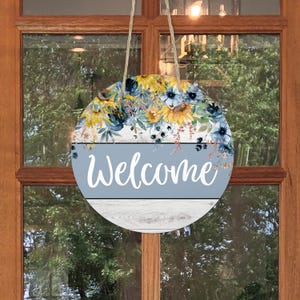 Sunflower Welcome Sign: Floral Round Door Hanger, Spring Decor, Sizes 10&quot; or 12&quot;