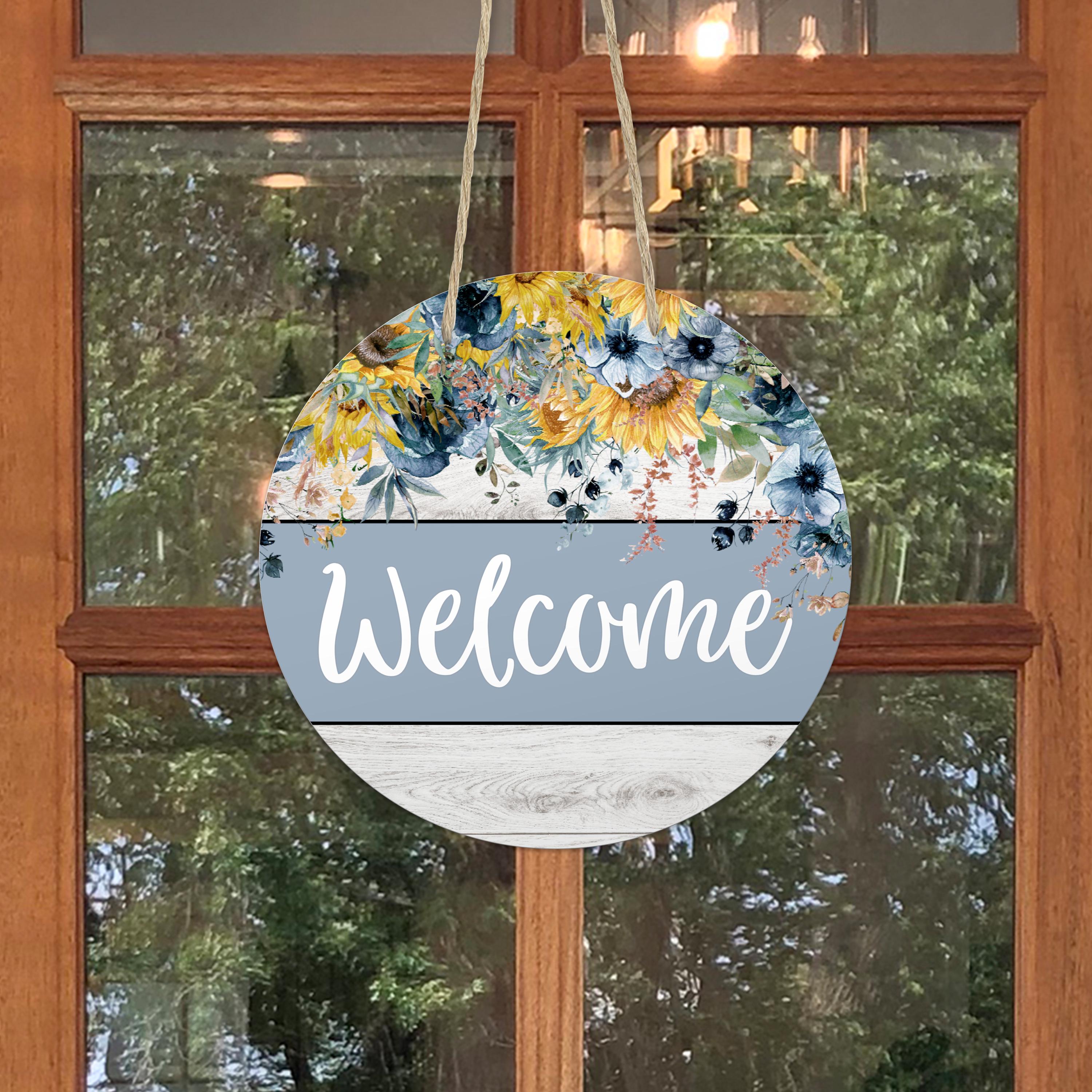 Sunflower Welcome Door Sign, Spring Door Decor, New Home Gift, Round Door Hanger, Floral Front Porch Decor, Apartment Decor, Floral Sign