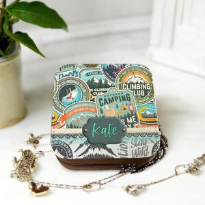 Personalized Camping Travel Jewelry Box: Camping Gifts Her,  Birthday Gift Ideas, Camping Bachelorette, Bridesmaid Gift, Christmas Gift Her