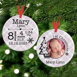 Baby First Christmas Birth Stats Ornament, Baby Photo Ornament, New Baby Ornament, Personalized Baby Ornament, Baby Keepsake, Gift New Mom