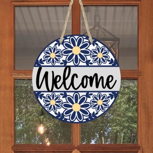 Floral Welcome Door Sign: Spring Porch Decor, Sizes 10&quot; or 12&quot;