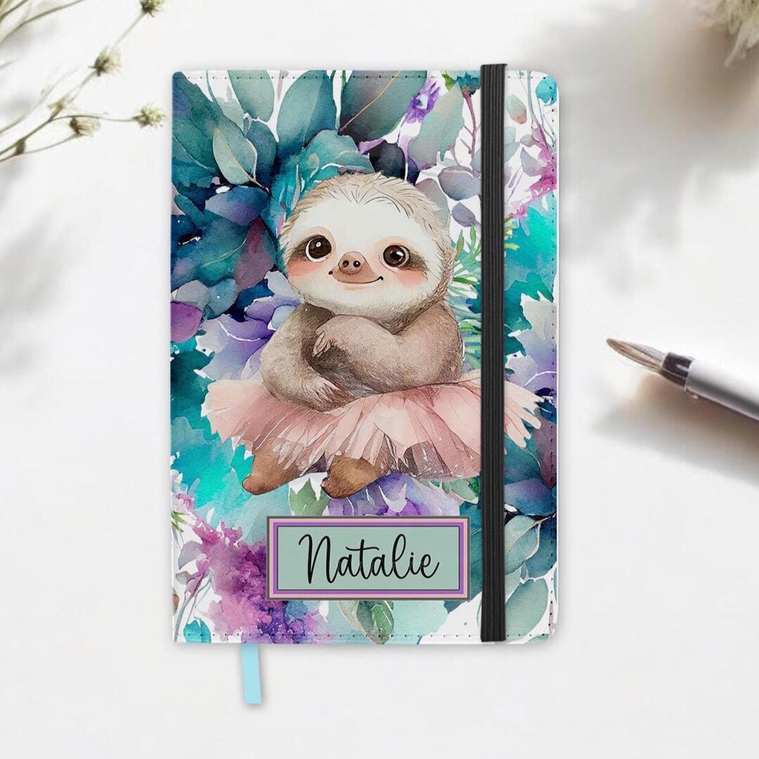 Sloth Journal Personalized Sloth Journal for Girls, Watercolor Floral Notebook Gift ...